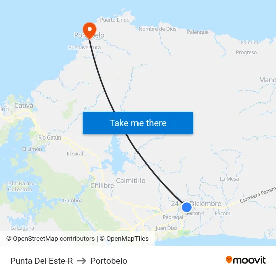 Punta Del Este-R to Portobelo map