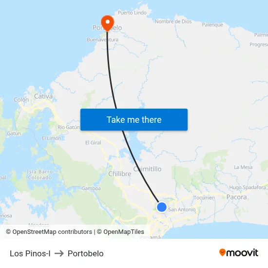Los Pinos-I to Portobelo map
