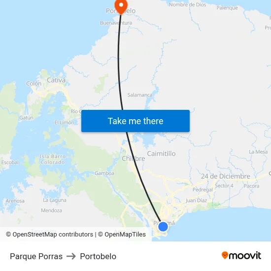 Parque Porras to Portobelo map