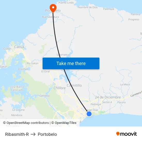 Ribasmith-R to Portobelo map