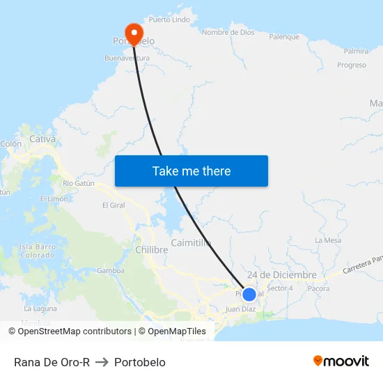 Rana De Oro-R to Portobelo map