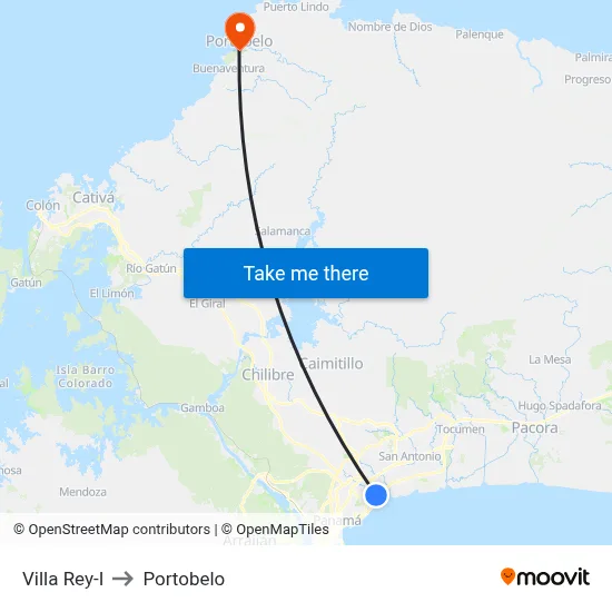 Villa Rey-I to Portobelo map
