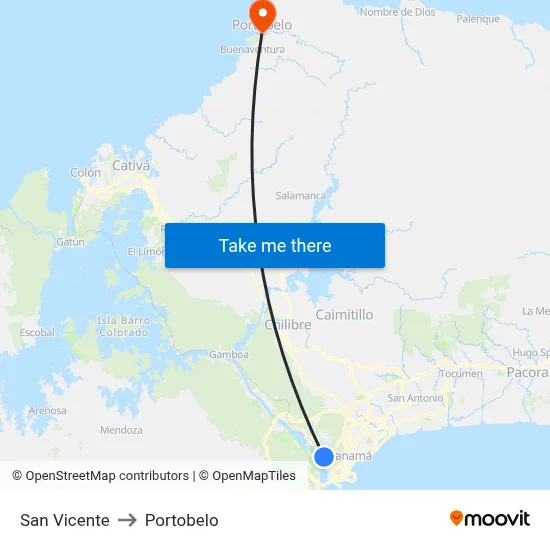 San Vicente to Portobelo map