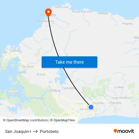 San Joaquin-I to Portobelo map