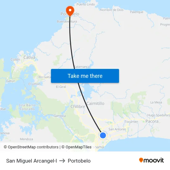 San Miguel Arcangel-I to Portobelo map