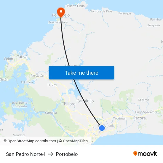 San Pedro Norte-I to Portobelo map