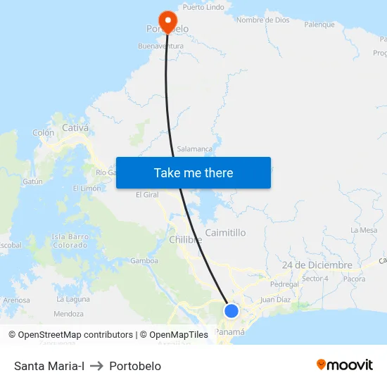 Santa Maria-I to Portobelo map