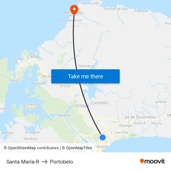 Santa Maria-R to Portobelo map