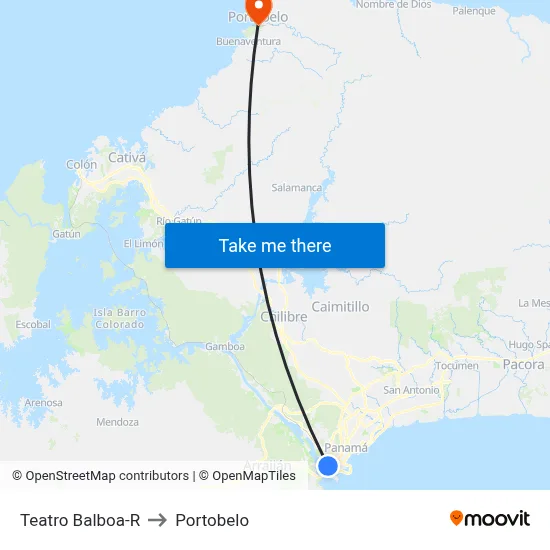 Teatro Balboa-R to Portobelo map