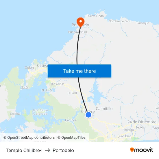 Templo Chilibre-I to Portobelo map