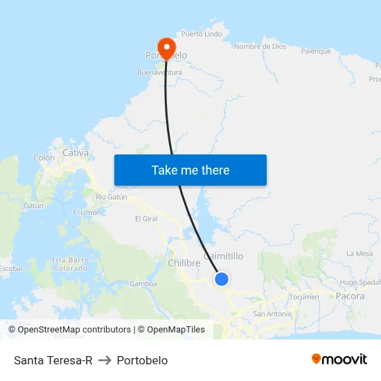 Santa Teresa-R to Portobelo map