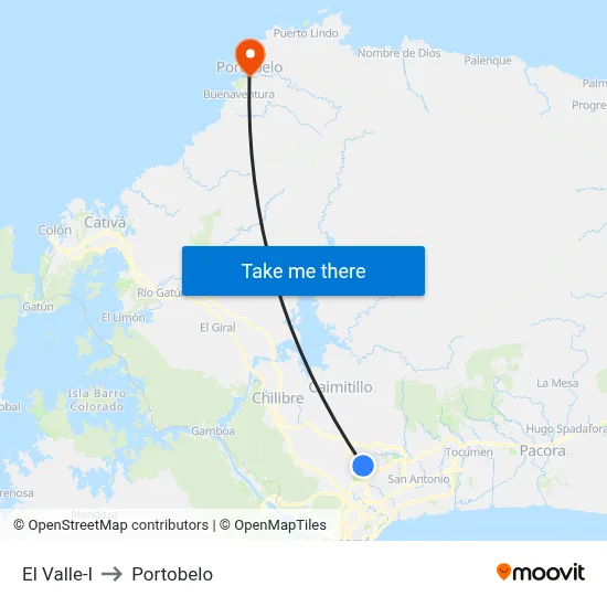 El Valle-I to Portobelo map