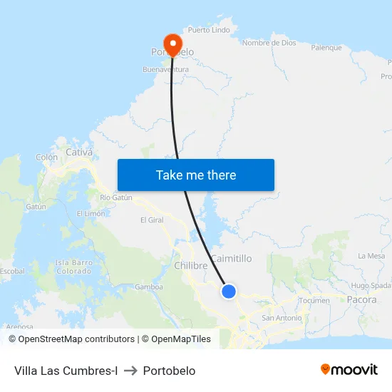 Villa Las Cumbres-I to Portobelo map