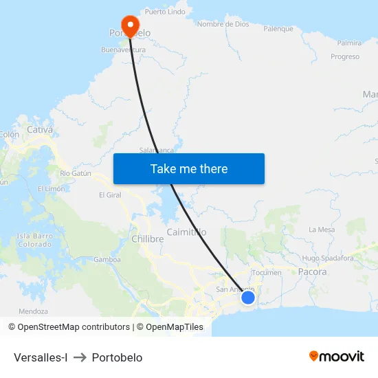 Versalles-I to Portobelo map