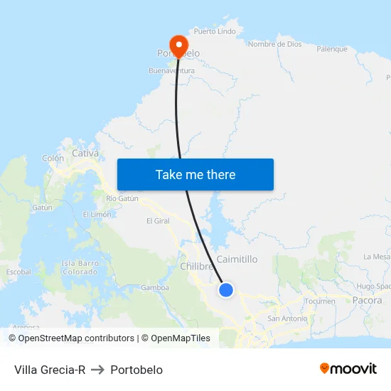 Villa Grecia-R to Portobelo map