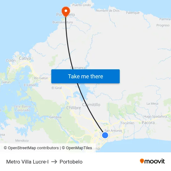 Metro Villa Lucre-I to Portobelo map