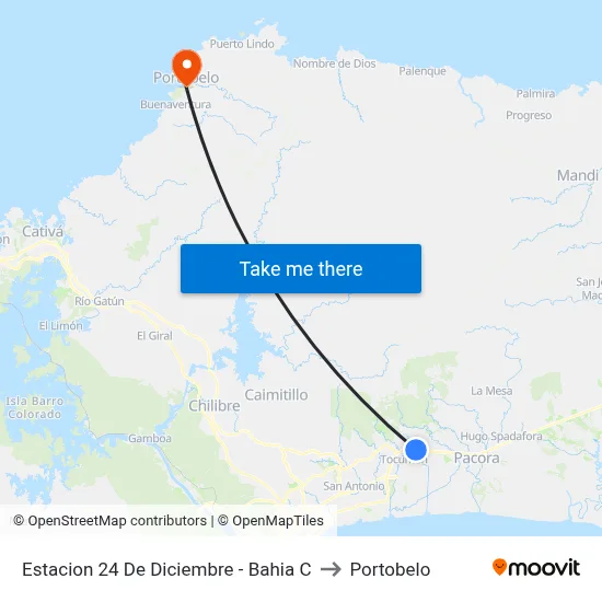 Estacion 24 De Diciembre - Bahia C to Portobelo map