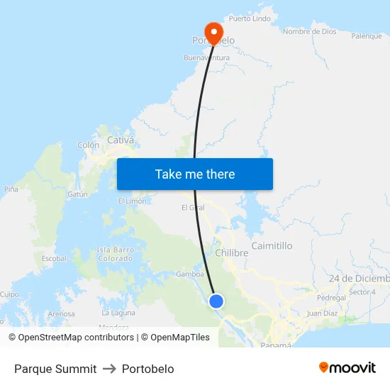 Parque Summit to Portobelo map