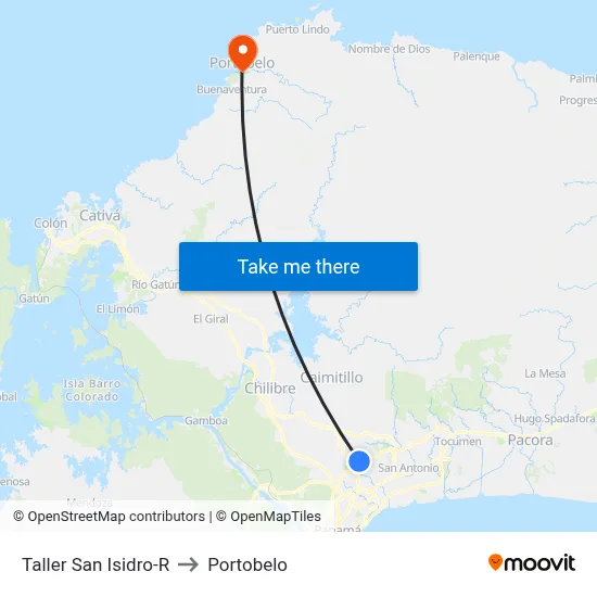 Taller San Isidro-R to Portobelo map