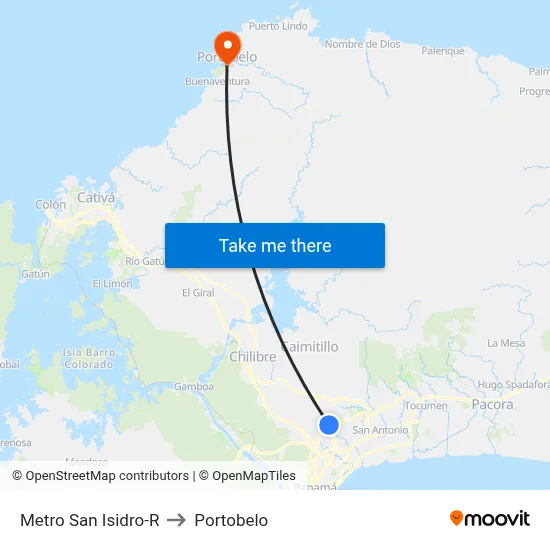 Metro San Isidro-R to Portobelo map