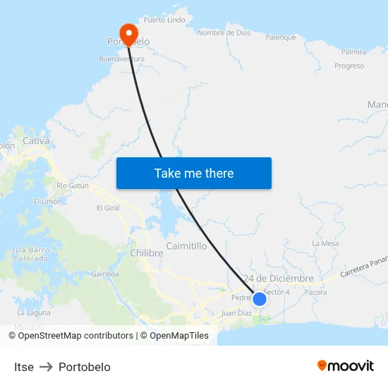 Itse to Portobelo map