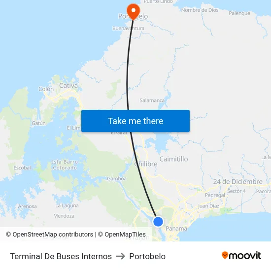 Terminal De Buses Internos to Portobelo map