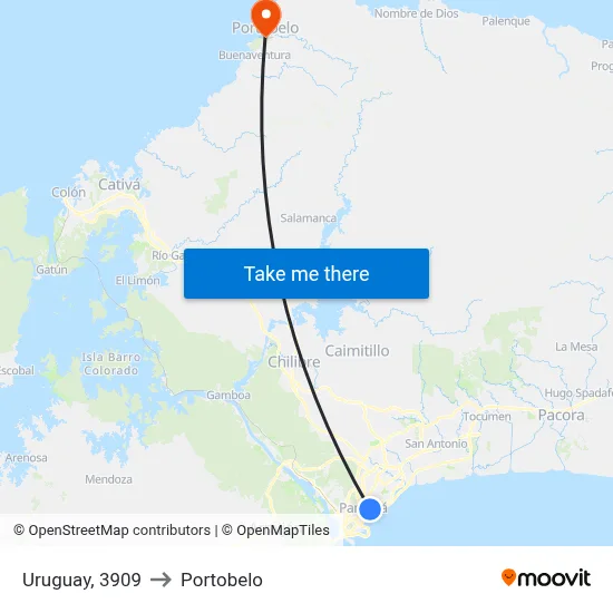 Uruguay, 3909 to Portobelo map
