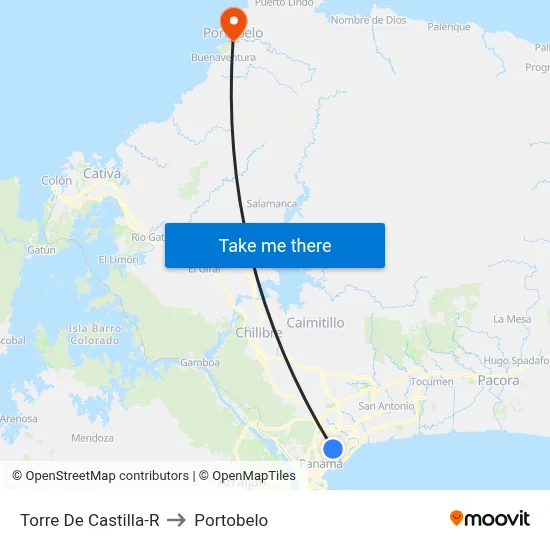 Torre De Castilla-R to Portobelo map