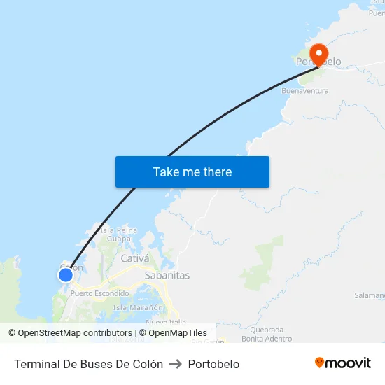 Terminal De Buses De Colón to Portobelo map