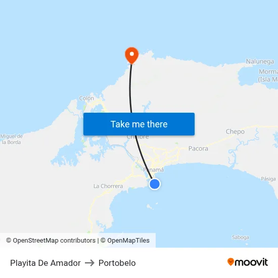 Playita De Amador to Portobelo map