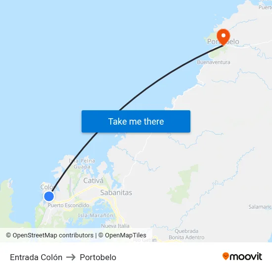 Entrada Colón to Portobelo map