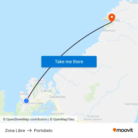 Zona Libre to Portobelo map