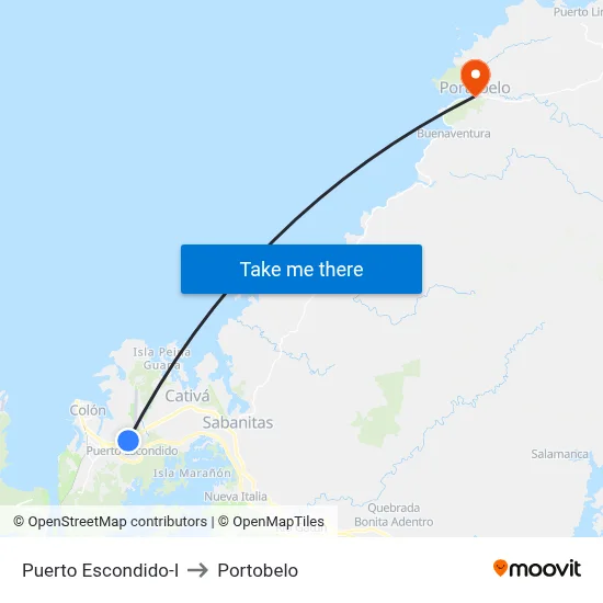 Puerto Escondido-I to Portobelo map