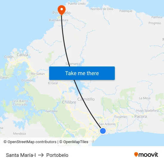 Santa María-I to Portobelo map