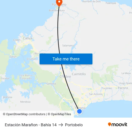 Estación Marañon - Bahía 14 to Portobelo map