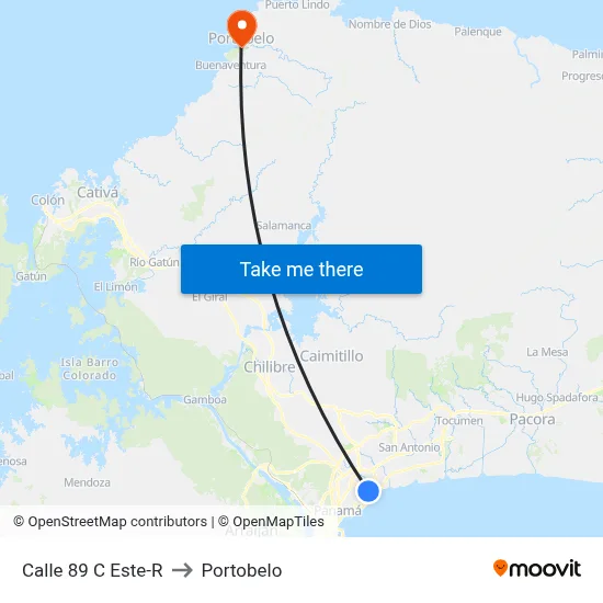 Calle 89 C Este-R to Portobelo map
