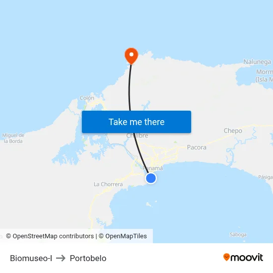 Biomuseo-I to Portobelo map