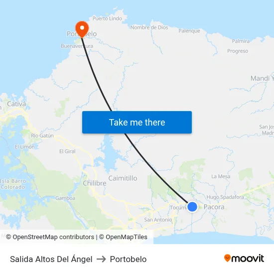 Salida Altos Del Ángel to Portobelo map