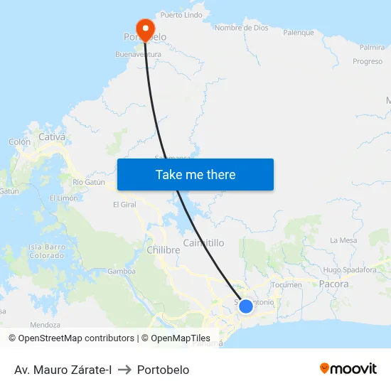 Av. Mauro Zárate-I to Portobelo map
