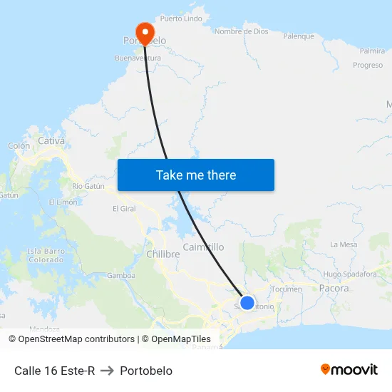 Calle 16 Este-R to Portobelo map