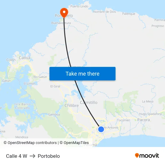 Calle 4 W to Portobelo map