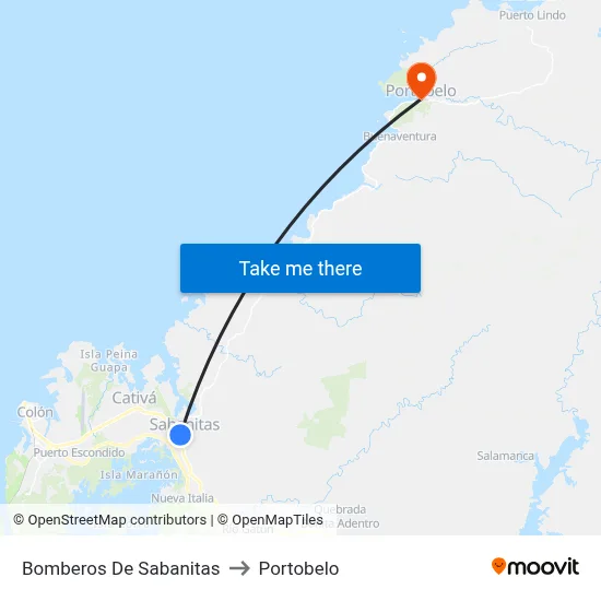 Bomberos De Sabanitas to Portobelo map