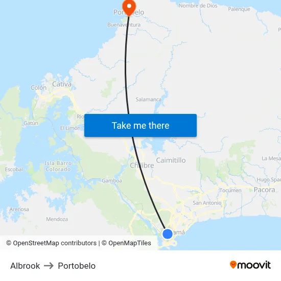 Albrook to Portobelo map