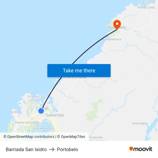 Barriada San Isidro to Portobelo map
