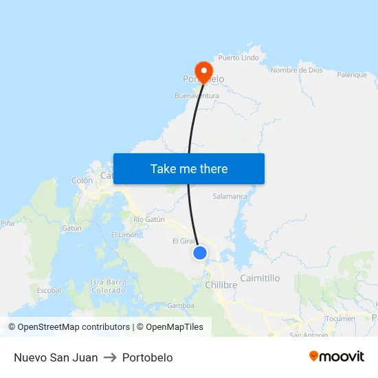 Nuevo San Juan to Portobelo map
