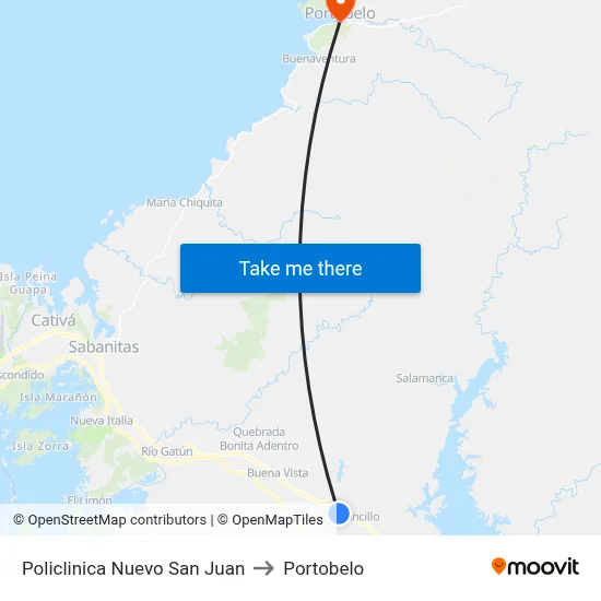Policlinica Nuevo San Juan to Portobelo map