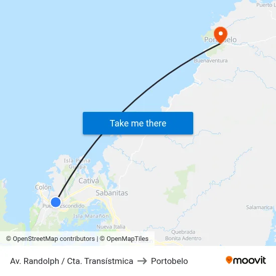 Av. Randolph / Cta. Transístmica to Portobelo map