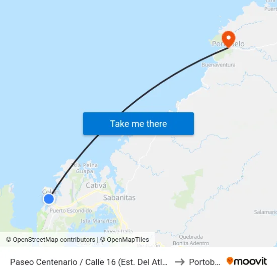 Paseo Centenario / Calle 16 (Est. Del Atlántico) to Portobelo map