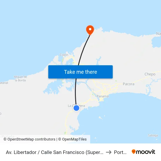Av. Libertador / Calle San Francisco (Supermercado El Pueblo) to Portobelo map