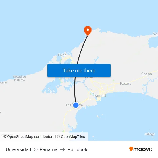 Universidad De Panamá to Portobelo map